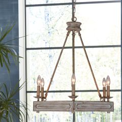 Aged Wood and Iron 6 Light Chandelier