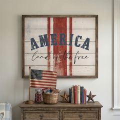 America Land Of The Free Stripes Whitewash Wall Art
