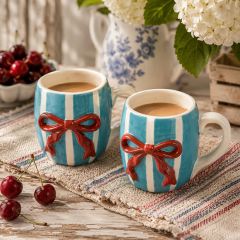 Americana Stoneware Bow Mug Set of 2