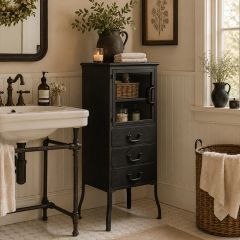 Antique Black 3 Drawer Metal Storage Cabinet