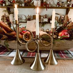 Antique Brass Trumpet Taper Holders Set of 3