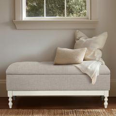 Antique Cream and Gray Tufted Storage Bench