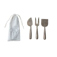 Antique Gold Serving Utensil Set In Drawstring Bag Cheese Servers
