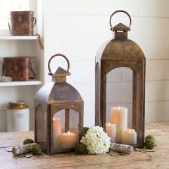 Antique Inspired Bronze Lanterns Set of 2