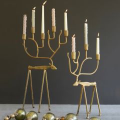 Antiqued Gold Deer Candelabra Set of 2
