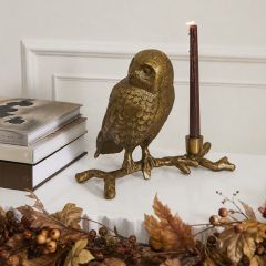 Antiqued Owl on Branch Taper Holder
