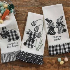 Applique Bunny Ruffled Dish Towels Set of 3