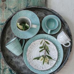 Aqua Farmhouse Stoneware Mugs Set of 4 Bundle