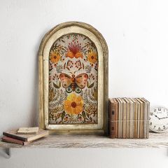 Arched Frame Floral Butterfly Linen Wall Print