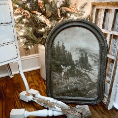 Arched Wood Frame Deer Print