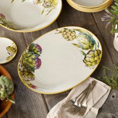 Artichoke and Herbs Oval Stoneware Platter