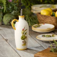 Artichoke and Herbs Stoneware Oil Bottle with Handle