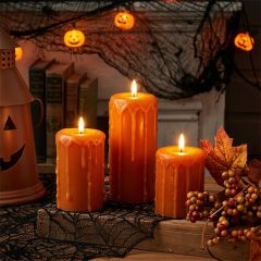 Autumn Orange Flameless Pillar Candle