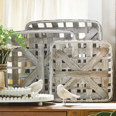 Whitewash Tobacco Baskets Set of 3