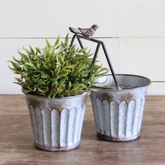 Double Planter With Bird Accent