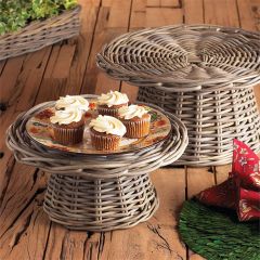 Rattan Pedestal Risers Set of 2