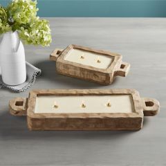 Rectangular Mango Wood Candle 3 Wick