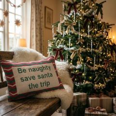 Be Naughty Save Santa Embroidered Lumbar Pillow