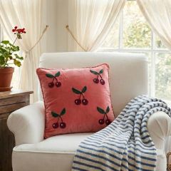 Beaded Cherries Cotton Velvet Accent Pillow