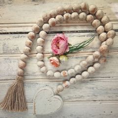 Beaded Clay Garland With Wooden Heart