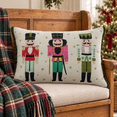 Beaded Holiday Nutcracker Lumbar Pillow