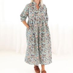 Beautiful Block Print Aqua Dress