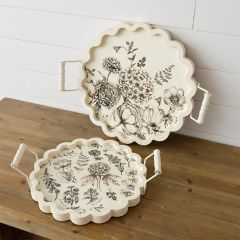 Beautiful Botanical Scalloped Trays Set of 2