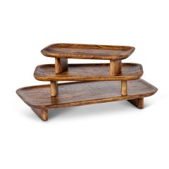 Beveled Edge Mango Wood Server Set of 3