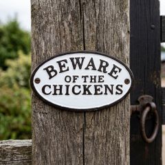 Beware of the Chickens Oval Metal Sign
