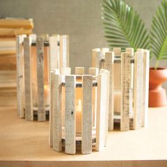Recycled Round Wood Lanterns Set of 3