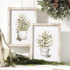 Birds In Potted Tree Lighted Framed Print Set of 2