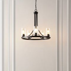 Black Metal and Cylinder Glass Chandelier