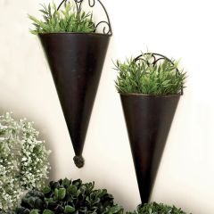 Black Metal Scroll Cone Wall Planter Set of 2