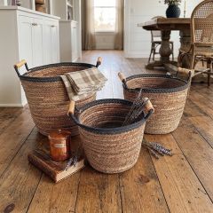 Black Rim Banana Leaf Basket Set of 3
