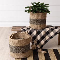 Black Stripe Seagrass Basket Set of 2