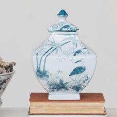 Blue and White Birds Vintage Reproduction Ginger Jar