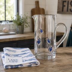 Blue Fish Icon Glass Pitcher