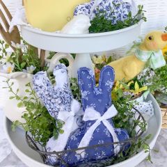 Blue Floral Rabbit Bowl Filler Set of 3