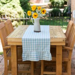 Blue Gingham Ruffled Table Runner