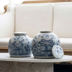 Blue Lotus Flower Porcelain Jar