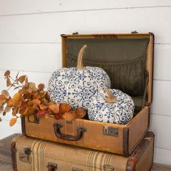 Blue Ornate Fabric Pumpkin