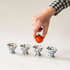 Blue Polka Dot Ceramic Egg Cup Set of 4