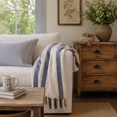 Blue Stripe Fringed Throw Blanket