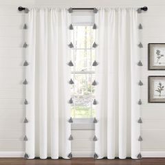 Boho Gray Tassel Faux Linen Curtain Panel Set of 2