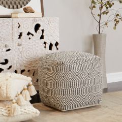 Boho Intricate Diamond Pattern Pouf Ottoman