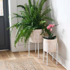 Boho Pattern Metal Pot On Stand Set of 2