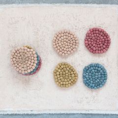 Boho Rainbow Felt Ball Coaster Set of 4