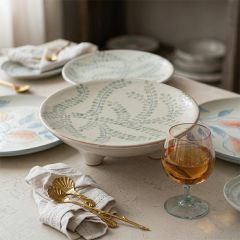 Botanical Bloom Footed Stoneware Platter
