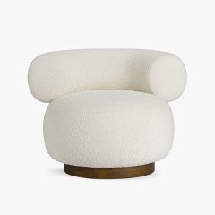 Boucle Upholstered Modern Swivel Chair Ivory