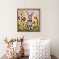 Brown Bunny In Tulips Framed Wall Art